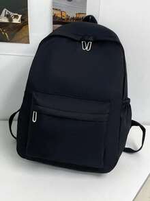 Ba lô nylon màu trơn thời trang, túi xách đa năng dung tích lớn tiện dụng cho đi làm, đi học, đựng đồ dùng học tập, ba lô đi học, ba lô đến trường, ba lô tựu trường, cặp sách, ba lô lớn, ba lô đi học, túi tựu trường, nhẹ, dễ mang theo, kiểu dáng cổ điển, phù hợp cho nữ sinh, sinh viên đại học, người mới vào nghề và nhân viên văn phòng, hoàn hảo cho ngày tựu trường, ngày đầu tiên đi học, đại học, trung học cơ sở, trung học phổ thông. - màu đen - Xem 4