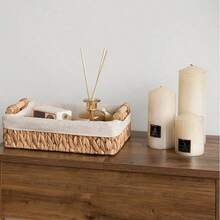 水葫芦和柳条篮套装、乡村风格浴室收纳篮（带衬垫）、木柄厕纸架、家居装饰收纳篮、收纳、化妆品收纳盒、厨房收纳配件、波西米亚风绳花盆篮、天然混合藤条花园装饰、金属框架波西米亚风户外海滨风篮子、几何篮子 - 彩色 - 查看 4