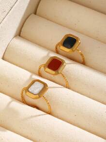1 pieza Anillo de acero inoxidable de moda con diseño geométrico simple, apto para uso diario