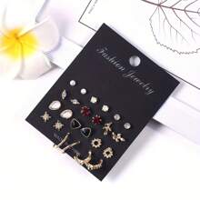 12 Pairs Of Women's Creative Triangular Leaf Geometric Earrings Set