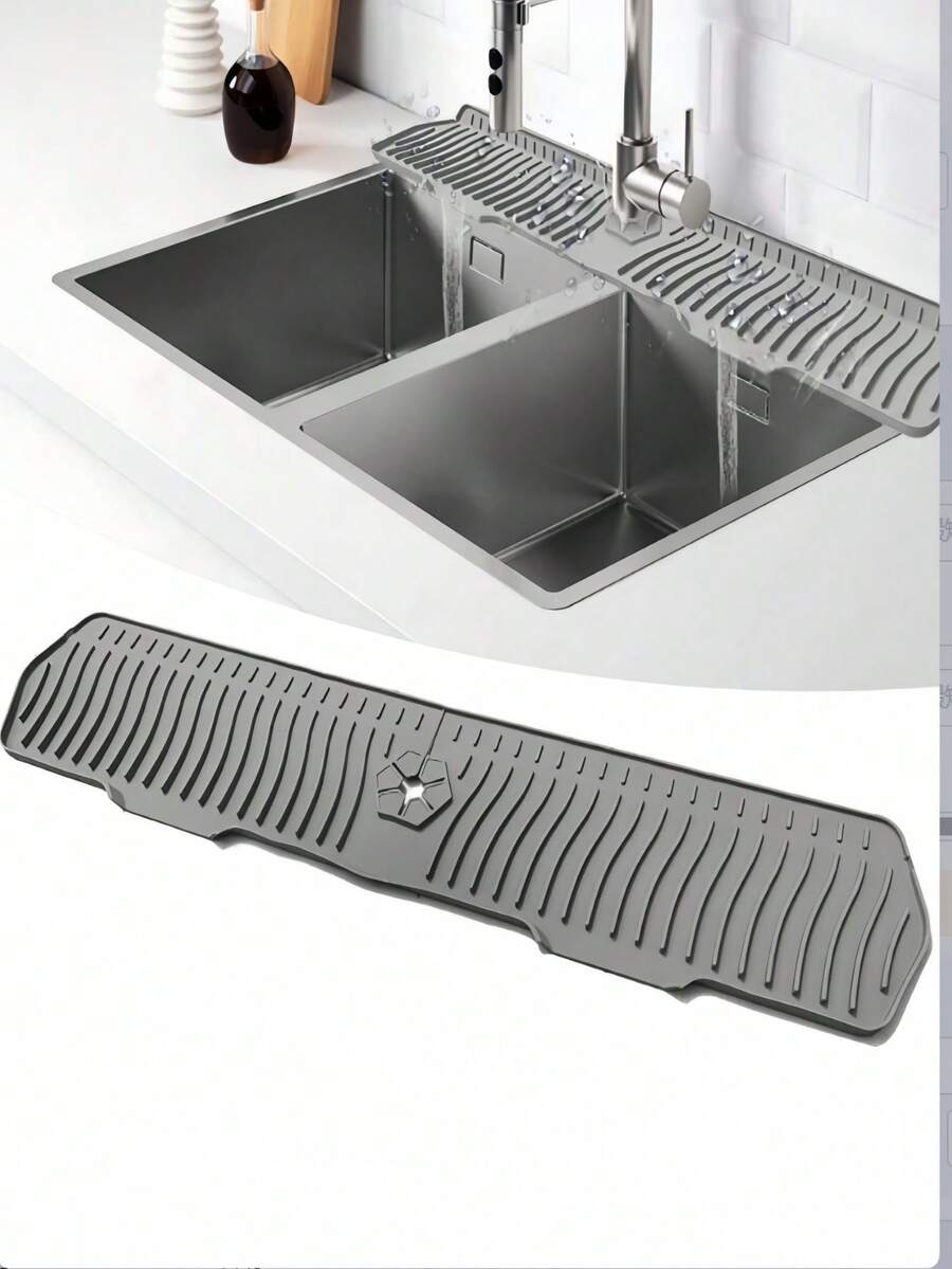 1 cái Tấm chắn nước vòi bếp nâng cấp 24.02/17.72/13.78 inch, Thảm silicon cho vòi bếp, Miếng lau khô vòi, Nút chặn nước vòi, Rào chắn nước vòi, Tấm chắn bồn rửa - Thảm chống bắn nước silicon, Thiết bị chống thấm đa chức năng cho bồn rửa nhà bếp và phòng tắm.