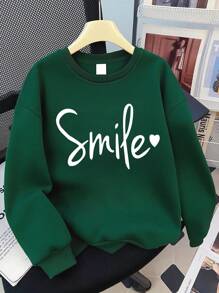 1 Stück Mädchen Sweatshirt mit frischem "Lächeln" Aufdruck, weiches Material, vielseitiger Lässig-Stil