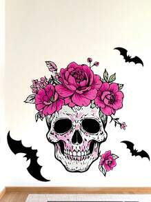 1 件粉色花朵骷髅墙贴 14.96 * 13.7 英寸 适用于卧室客厅书房墙壁装饰墙贴贴纸趣味生日礼物节日装饰贴纸壁纸墙纸房间装饰厨房客厅装饰家居装饰万圣节装饰秋季装饰万圣节装饰万圣节装饰 - 彩色 - 查看 4