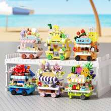 1 pieza/3 piezas [Aleatorio] Kit de ensamblaje de bloques de construcción micro de camión de helados, compatible con el modelo de coche de aperitivos de la escena de la calle, gran regalo para fotografía, festivales, cumpleaños, vuelta al colegio para amigos
