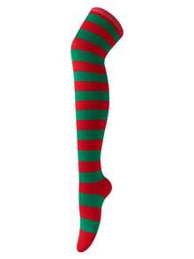 1 Pair Thigh High Socks, Anime Cosplay Role Play Style Striped & Solid Colors, Fall Socks - Multicolor - View 12