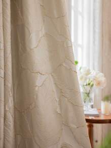 1 Peça Cortina de Jacquard de Folha de Alta Precisão e Luxo com Ganchos de Pendurar