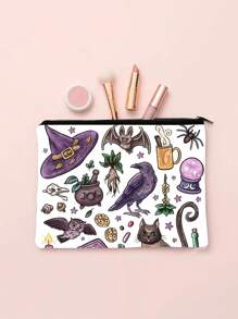 1 pieza Bolsa de maquillaje con estampado divertido de abuela, de poliéster, sin olor, con cremallera, multifuncional, con cremallera ligera, bolsa de maquillaje de viaje para mujer, artículos esenciales de viaje para vacaciones, verano, vuelta al colegio, bolsa escolar, bolsa de viaje para mujeres, bolsa de maquillaje para viaje