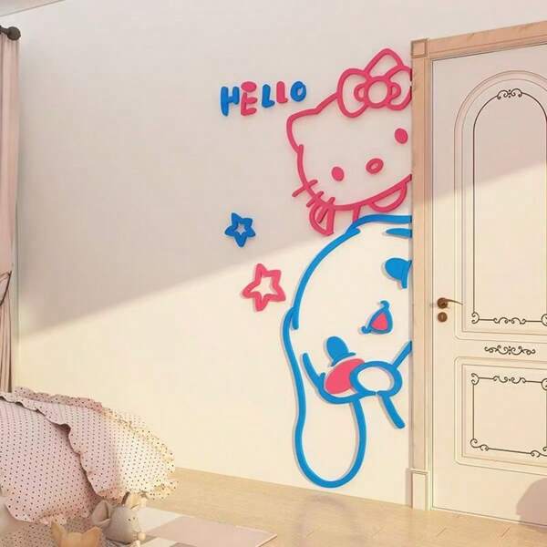 Sanrio 1 pièce Sanrio Hello chat, autocollant mural chien aux grandes oreilles mignon et pamplemousse, convient pour la décoration de la chambre des filles, de la tête de lit, de l'arrière-plan de la télévision, de la chambre des enfants. Décoration murale, décoration de la maison, décoration de salle de bain, décoration murale, décoration de cuisine, décoration de salon, papier peint, autocollants muraux, décoration de maison, décoration de chambre, décoration de pièce