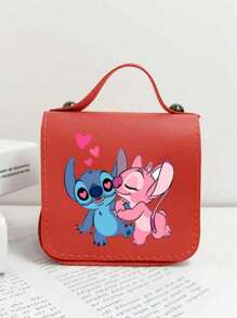 Sanrio Bolso de niña con estampado del personaje Stitch de Disney, bolso de mensajero casual y lindo estilo princesa para guardar maquillaje, artículos de cuidado de la piel, teléfono móvil, monedas y otros pequeños artículos, multiusos para el hogar, regalo, vacaciones y festivales como Halloween y Navidad