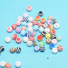 100 peças de contas de acrílico coloridas de 8 mm com listras de zebra, adequadas para colares e pulseiras, acessórios para artesanato de joias