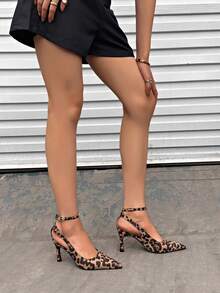 Nuevos tacones altos elegantes y sexys con estampado de leopardo para mujer, de punta afilada y tacón hueco, stilettos, para otoño temprano, elegantes, para fiesta