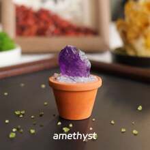 1 pieza de Piedras de cristal de amatista natural en una base de maceta de arcilla mini | Artesanía tipo maceta de piedra curativa | Decoración y ornamento de energía de Feng Shui para el hogar