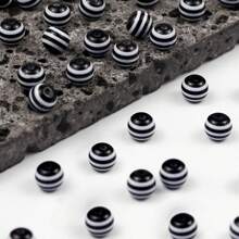 100 peças de contas de acrílico coloridas de 8 mm com listras de zebra, adequadas para colares e pulseiras, acessórios para artesanato de joias
