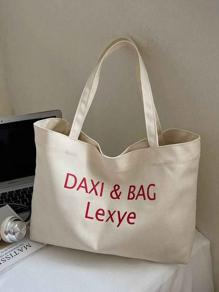 Casual Canvas Large Capacity Tote Bag, Leisure Travel Shopping Shoulder Bag, Student Backpack - White - View 1