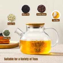 Glass Teapot 20 OZ/600ml, Borosilicate Clear Tea Kettle With Bamboo Lid, Glass Tea Pot With Removable Filter Spout, Teapot Blooming And Loose Leaf Tea Maker Tea Brewer For Camping - 20盎司 - 查看 6