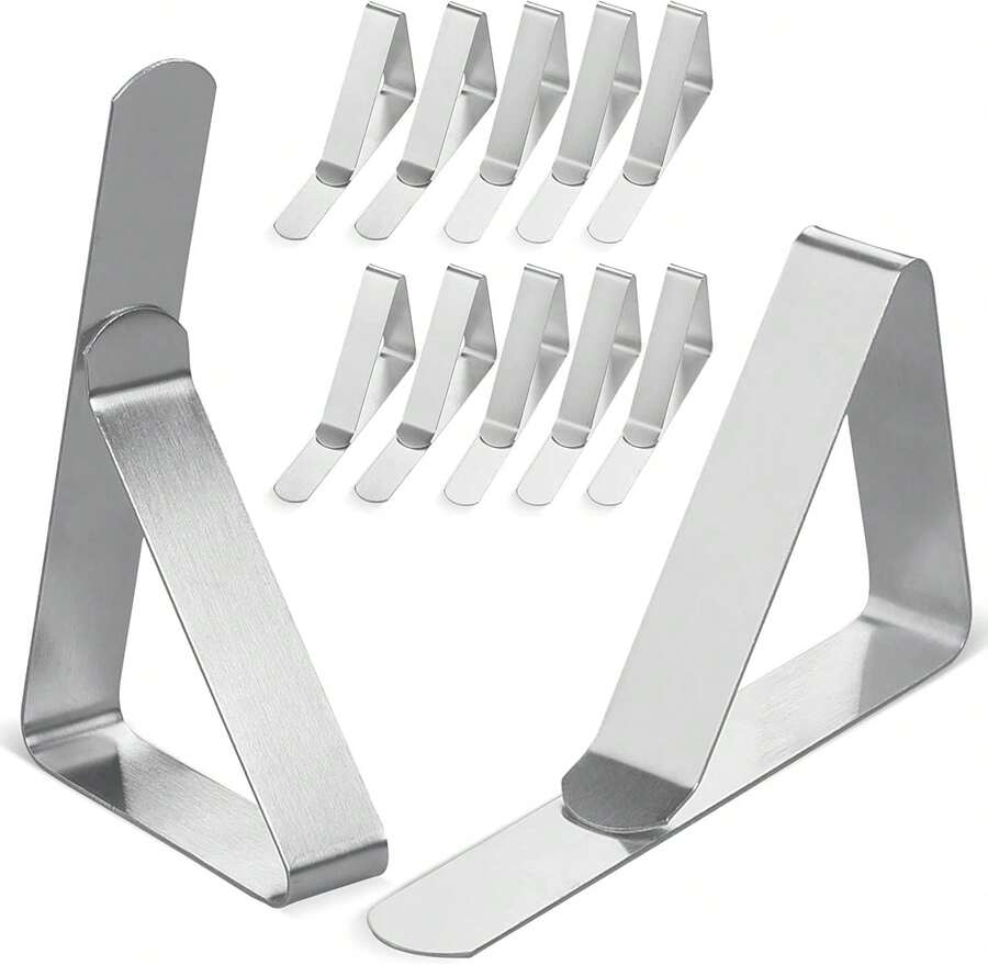 Tablecloth Clips [USA Based Brand] - 12 Pack Stainless Steel, Rust Proof Table Clips For Home, Restaurants, Picnic, Party, Dining Tables - Fits Up To 1.8 Inch Thick Tables - 銀色 - 查看 1