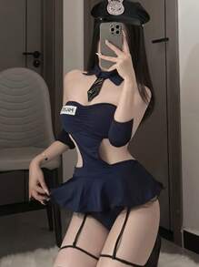 Conjunto de disfraz de oficial sexy, incluye body, adecuado para Halloween, Navidad, San Valentín, juegos de roles de pareja, fiestas, festivales de música