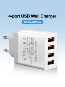 Caricatore USB a 4 porte con spina europea, adattatore di ricarica rapida a 3.1A compatibile con tutti gli smartphone, tablet, fotocamere, MP3/MP4 e altri dispositivi USB