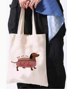 You Are One Hot Dog Pattern Printed Handbag Lightweight Foldable Shopping Bag, Fashionable And Casual Large-Capacity Handbag, Shoulder Bag, Suitable For College Students To Store Back-To-School Supplies, Books, And Mobile Phone Accessories. Men's And Women's Travel Cosmetics, Shopping Storage Bags, Gifts For Mothers, Friends And Teachers (Various Pattern Options)