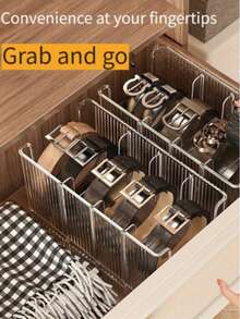 1pc/2pcs Belt Storage Box With Divided Compartments For Tie Organization And Display, Desktop Transparent Men's Waistband Storage Box