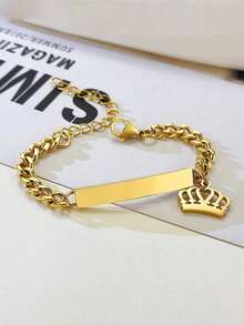 1pc New Custom Name Set Jewelry Stainless Steel Love Crown Name Pendant Engraved Name,18k Gold Electroplated Stainless Steel, Teen/Boy/Girl Bracelet Necklace Set,Back To School Fashion