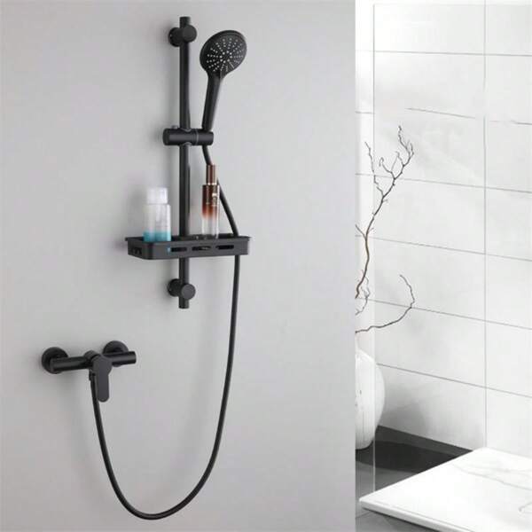 1pc Premium Shower Faucet - Single Function Cold And Hot Water Mixer Valve Shower Head Faucet With Stainless Steel Reinforced Accessories, Suitable For Shower Room, Bathroom And Toilet, Durable And Corrosion Resistant (Chrome, Black, Brushed Finish Available)