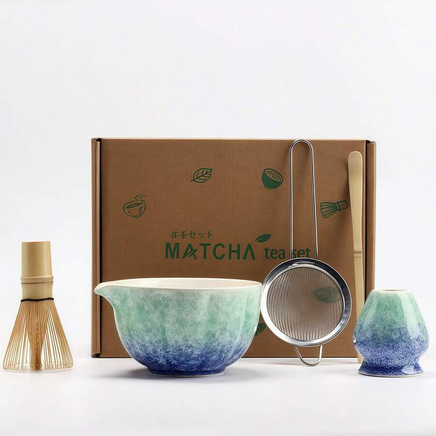 5pcs/Set Matcha Bowl Kiln Changing Ceramic Japanese Matcha Whisk Tool Kit, Matcha Set With Tea Powder Brush - Multicolor - View 1