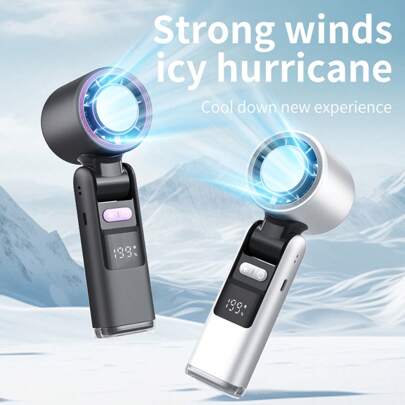 AOYI Handheld Turbo Fan With Ice Cooler, 1-199 Adjustable Wind Speed, 4000mAh Battery Operated, Rechargeable Personal Fans, Hand/Desk/Neck Mini Fans Portable Cooling For Travel, Outdoor, Office, Working, Summer, Camping, Fishing, Picnic, Hiking, Backpacking, Gifts For Women,Men, Plastic Shell