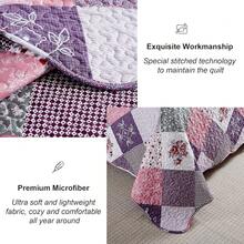 Floral Plaid Patchwork Quilt Set King Size, Reversible Brown Bedding Set Soft Microfiber Lightweight Bedspread Coverlet 3 Piece All - Season Use (104x90 Inches) - 紫色 - 查看 4