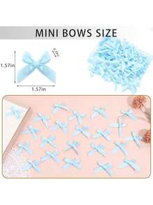 50Pcs/Pack Colorful Ribbon Bows Gift Packaging Decoration Handicraft Card Decoration, Hair Accessories, Balloons Bows, Wedding Party Decoration, Room Decor, Home Decor-Light Blue
