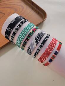 2 件配套面料阿拉伯头巾风格可调节编织手链，适合男士聚会或节日佩戴 - 兩件套 - 查看 10