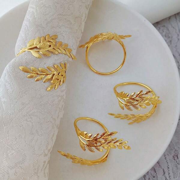 4-20pcs Metal Leaf Napkin Rings, Napkin Holders, Table Decor Wheat Napkin Clips Suitable For Weddings, Christmas Parties, Banquets, Dinner Parties