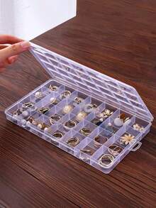 1个28格首饰盒，透明塑料耳环耳钉戒指收纳整理盒，房间装饰 - 彩色 - 查看 4