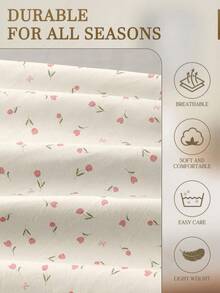 三件套郁金香花卉图案床上用品，高品质磨毛柔软舒适，植物几何花卉设计，适合家庭和酒店使用 - 1 个床笠 + 2 个枕套（不含枕芯），提供单人床、双人床、大号双人床、特大号双人床尺寸，深口袋设计，最大可达 11.8 英寸，透气抗皱，提升睡眠质量，可机洗