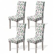 1/4/6/100 piezas Fundas de silla con estampado navideño, fundas elásticas a prueba de polvo con decoración navideña de dibujos animados para sillas del comedor, decoración navideña, fiesta festiva