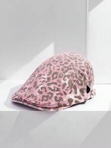 1pc Women Retro Fashionable Washed Pink Leopard Print Beret Cap, Suitable For Everyday Wear Autumn Accessories - Multicolor - View 5