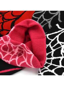 1/2 Piezas Gorros Y2K con patrón de tela de araña - Gorros góticos de acrílico tejido para uso casual y exterior para hombres - Multicolor - Ver 4
