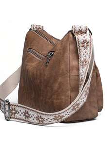 女士多口袋可调节肩带休闲单肩包