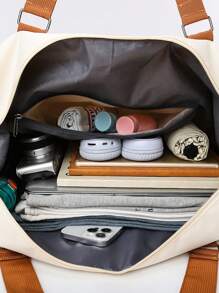 Bolsa de Viagem Multifuncional Unissex com Impressão de Letras em Cores Contrastantes, Grande Capacidade de Armazenamento de Roupas, Alça de Ombro Ajustável e Destacável, Adequada para Viagem, Férias, Esportes e Fitness, Acessórios Escolares