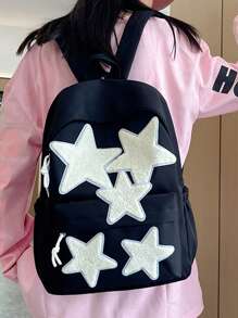Mochila Clássica Masculina com Estampa de Estrela, Adequada para Escola, Vida Diária, Rua e Ao Ar Livre, Mochila Versátil de Grande Capacidade com Múltiplos Bolsos