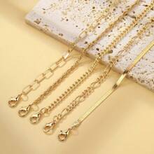 Set de 5 piezas de cadenas metálicas minimalistas de estilo bohemio europeo y americano hechas a mano, pulsera minimalista de multicapa apta para el uso diario de niñas