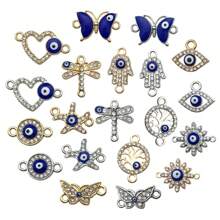 10pcs Alloy Zirconia Dainty Butterfly Blue Eye Bracelet Jewelry Pendant Charms For DIY Necklace Bracelet Jewelry Making Accessories