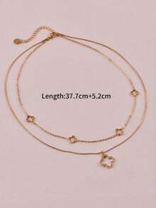 1pc Fashionable Hollow Shell & Floral Clover Necklace, Lucky Charm Jewelry Gift For Women