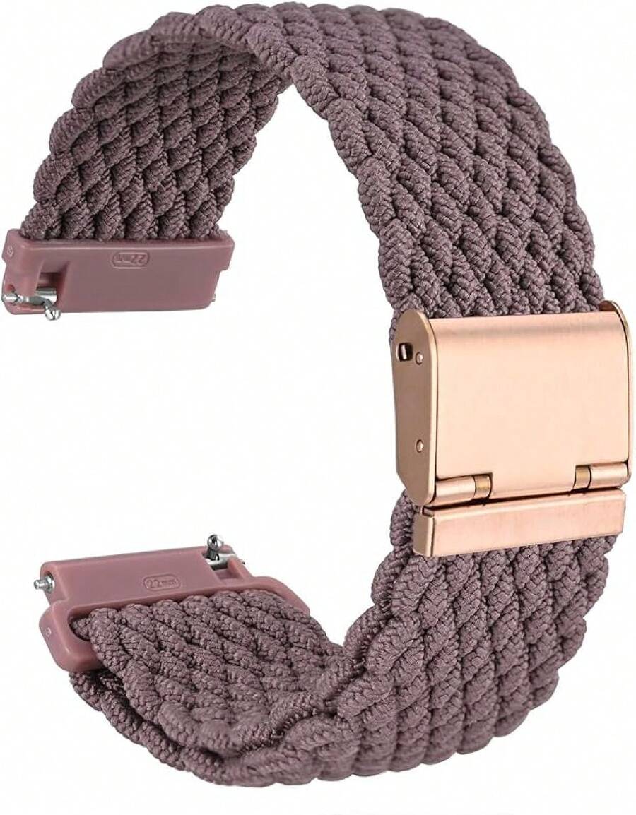 Correa de Reloj de Nylon Trenzado de 22mm para Hombres y Mujeres, Liberación Rápida, Hebilla de Acero Inoxidable Negra (Azul) - Woodrose (hebilla de oro rosa) - Ver 1