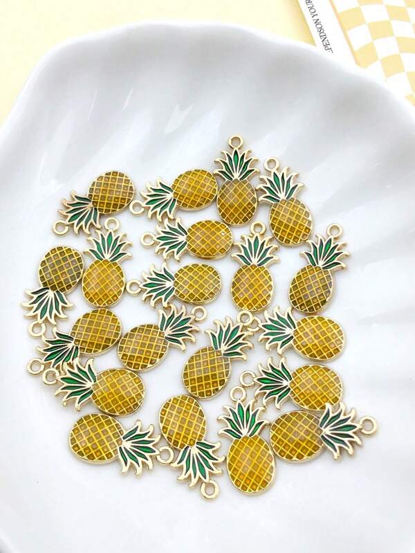 20 pièces Pendentif en alliage émaillé à la mode en forme d'ananas pour faire des boucles d'oreilles et des colliers, accessoires de fabrication