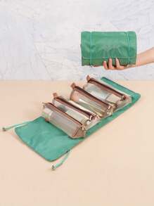 قطعة واحدة حقيبة تخزين فرش المكياج باللون الأسود/البني الكراميلي/الأخضر/البنفسجي، حقيبة تخزين حديثة محمولة، مناسبة للاستخدام الخارجي، بطراز بوهيمي، مناسبة لشاطئ العطلات، مجموعة الحمام، مجموعة غرفة النوم، سعة كبيرة