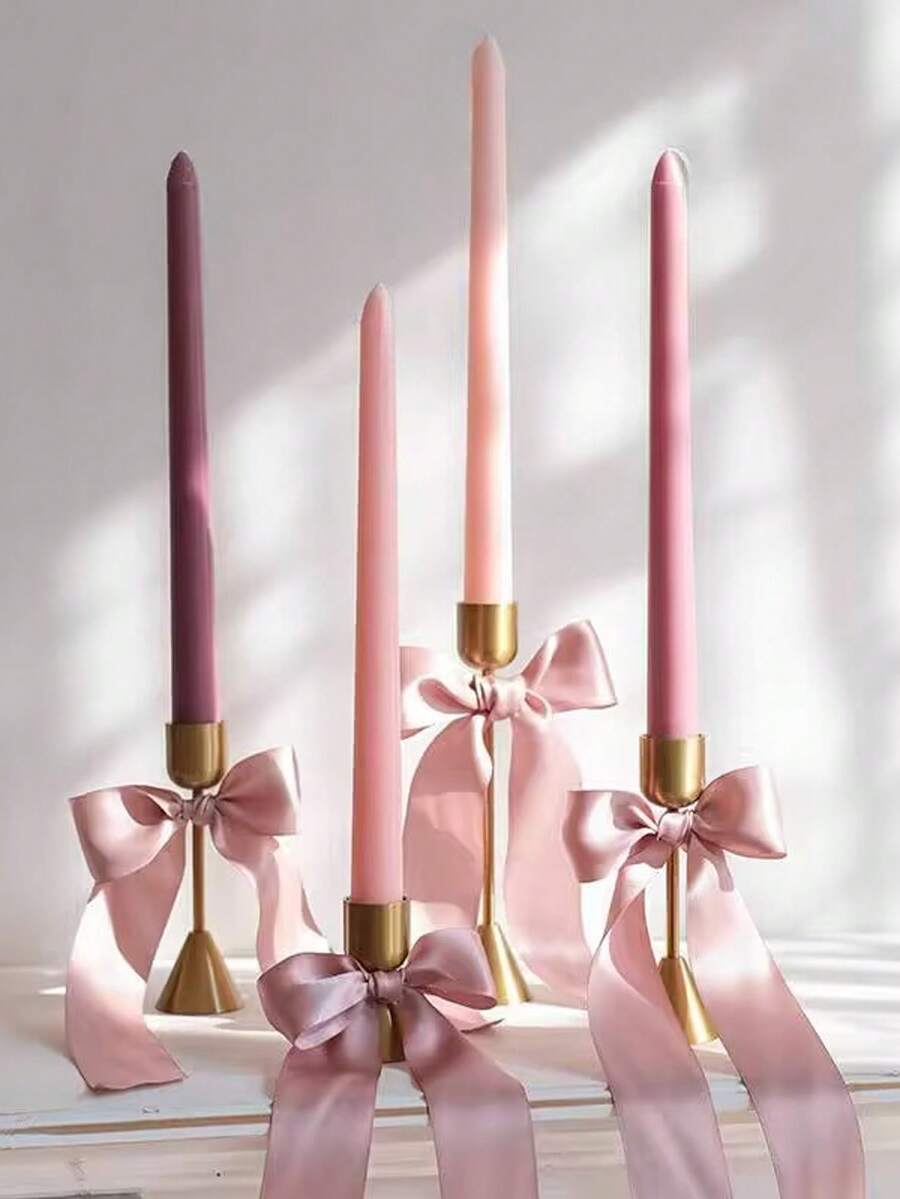 4pcs/Set Long Pole Smokeless Wedding Season Candles,Holiday Candles, Candlelight Dinner Candles, Home Decoration, Birthday Candles, A Variety Of Colors, Banquet Parties Romantic Wedding, Venue Decoration, Table Decoration Long Pole Candles - Multicolor - View 1