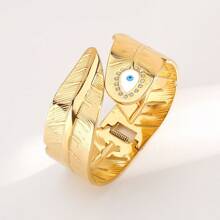 1pc Fashionable Stainless Steel Exaggerated Open Wide Bracelet With Tree Leaf & Eye Spring Clasp, Suitable For Women As Holiday Accessory