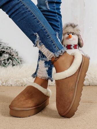 女士高帮厚底包头毛绒拖鞋，室内外防滑静音保暖内衬，秋冬