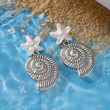 1 Pair Boho Vintage Starfish Shell Exaggerate Design Earrings For Women